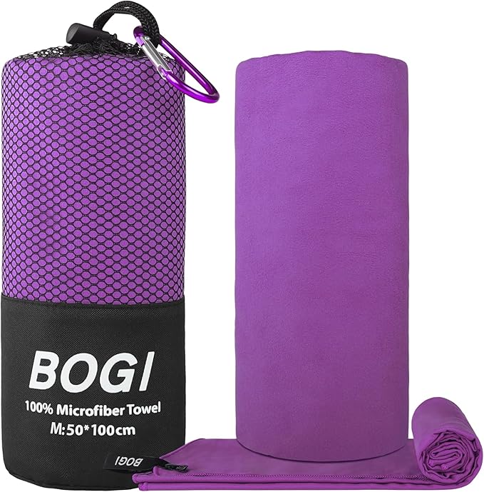 BOGI Microfiber Travel Sports Towel-Quick Dry, Soft Lightweight, Absorbent, Compact Towel for Camping Gym Beach Bath Yoga Swimming Backpacking (M:40''x20''-Purple)