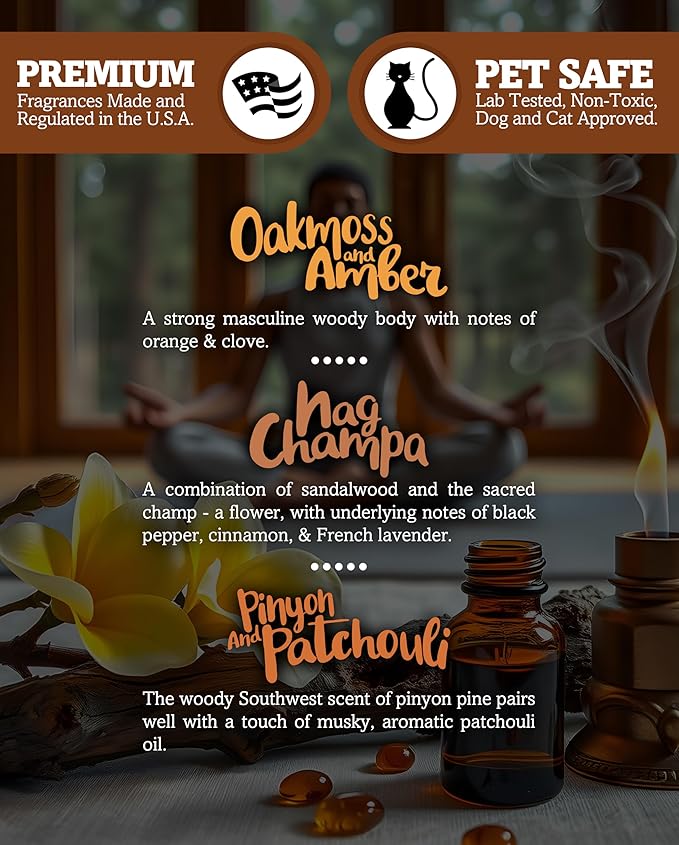 Musk Wax Melts Variety Pack - Pinion & Patchouli, Nag Champa, Oakmoss & Amber - Formula 117 - 3 Highly Scented 3 Oz. Bars - Made With Natural Oils - Incense & Earth Warmer Wax Cubes