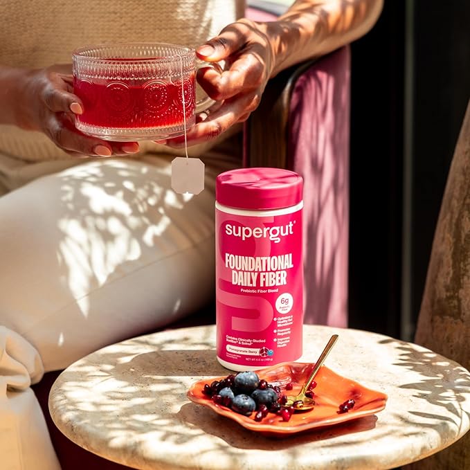 Supergut Foundational Daily Fiber Powder, Sugar Free & Vegan Prebiotic Fiber Blend for Gut Health & Digestive Support, Supplement for Men & Women with Solnul & Sunfiber, Pomegranate Berry, 18 Servings