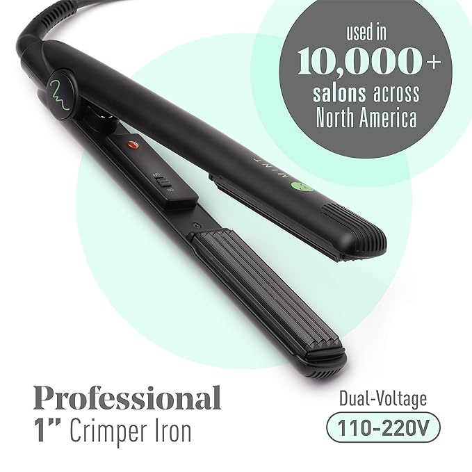 Professional Series Hair Crimper Iron 1 Inch by MINT | Create Crimps Extremely Fast - Deeper Ceramic Crimp Plates for Maximum Root Volumizing and Crimping - Travel-Ready Dual-Voltage