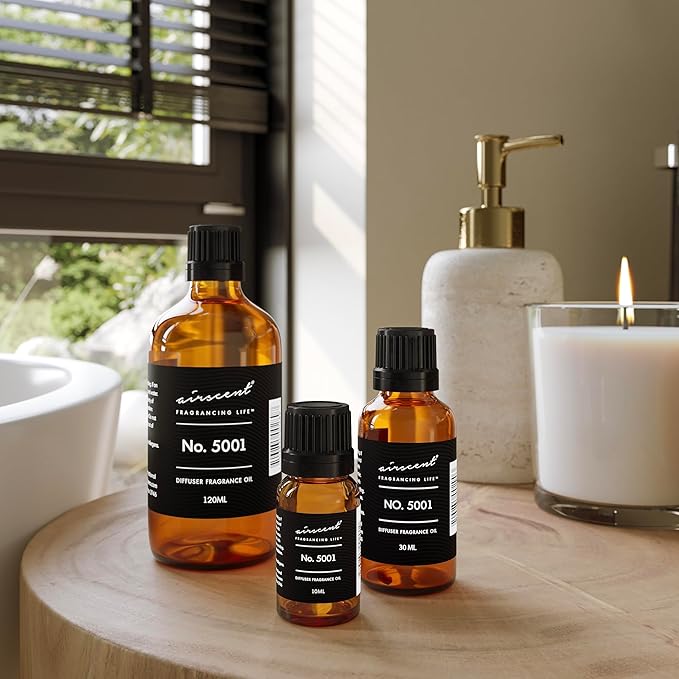 AirScent Baccarat Rouge Inspired Diffuser Oil - Perfume Dupe - Premium Fragrance Oil No. 5001 for Ultrasonic and Waterless Diffusers and Crafting - 120 mL, 4 fl oz Glass Dropper Bottle