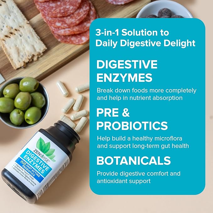 Zenwise Health Digestive Enzymes for Gut Health & Bloating Relief - Multi Enzymes Digestion Supplement with Probiotics, Bromelain & Papaya for Digestive Health Support - Men & Women - 60 Count
