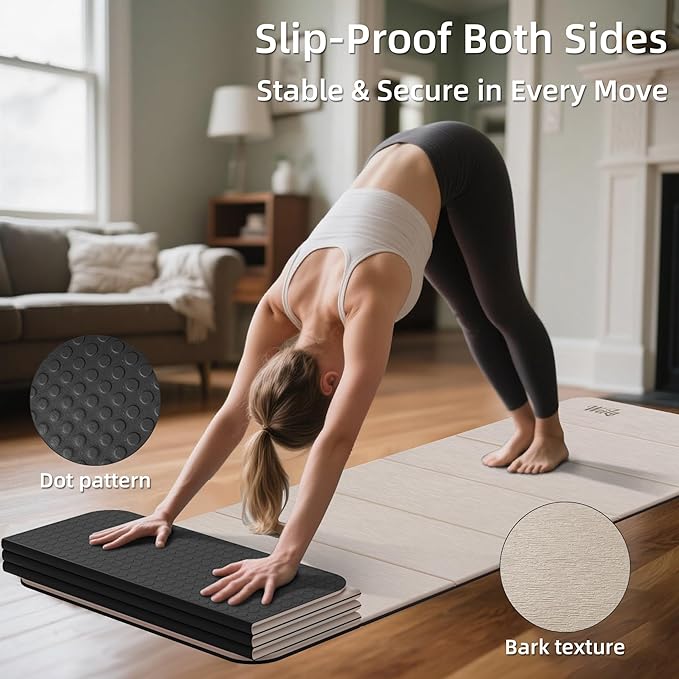 1/2inch Extra Thick Foldable Yoga Mat with SGS Certified Odourless POE Material - Light Weight Non Skid Easy to Clean Travel Workout Excercise Mat, 71x24inch