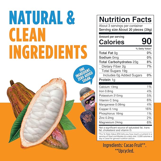 Blue Stripes Cacao Superfruit Gummies - Vegan Chewy Fruity Snack, No Sugar Added 100% Fruit Gummy, 9 Essential Vitamins & Minerals, Natural Tropical Superfood - Mango & Cacao, 3.2 oz (4 Pack)