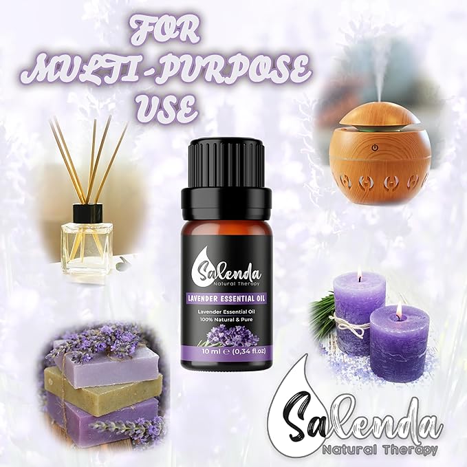 Lavender Essential Oil by Salenda - 100% Pure, for Diffuser, Massage, Skin & Hair Care - 0.34 Fl Oz (10 ml)