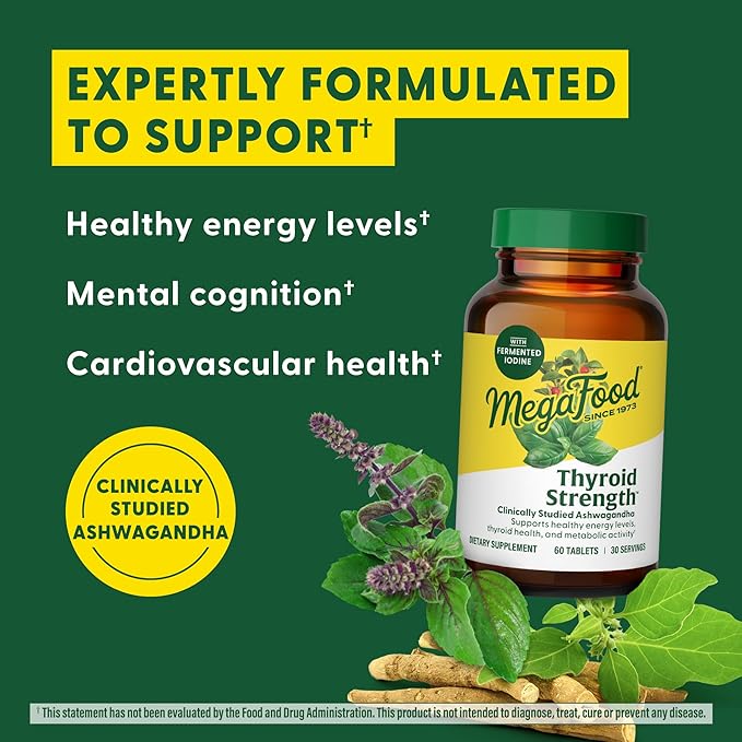MegaFood Thyroid Strength - Mineral Supplement- Thyroid Support for Women with Ashwagandha, Zinc, Selenium, Copper, Iodine & L-Tyrosine - 90 Tabs (45 Servings)