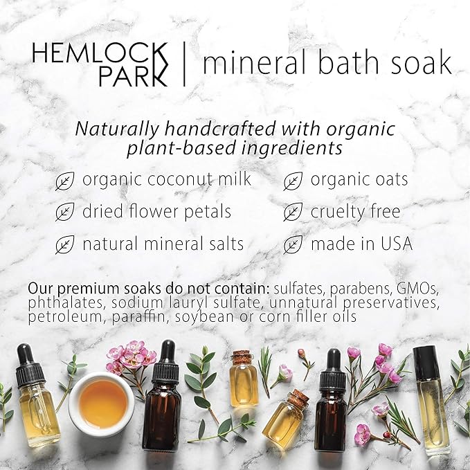 Hemlock Park Coconut Milk Bath Soak | Organic Coconut Milk, Botanicals, Dead Sea Salt, Epsom Salt, and Himalayan Pink Mineral Salt | 9.5 oz Jar
