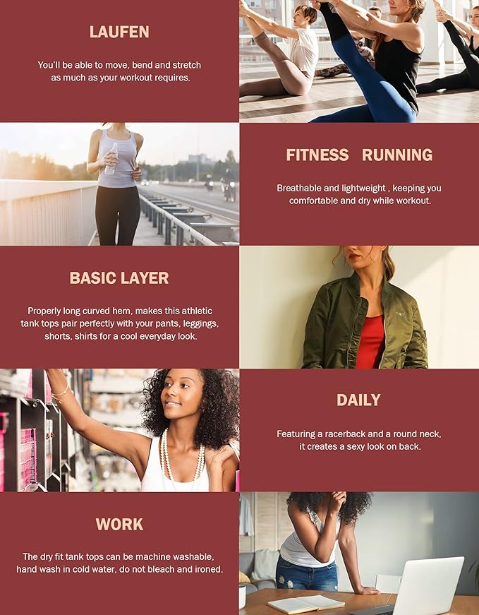 6 or 5 Pack Workout Tank Tops for Women, Athletic Racerback Sports Tank Tops, Compression Sleeveless Dry Fit Shirts