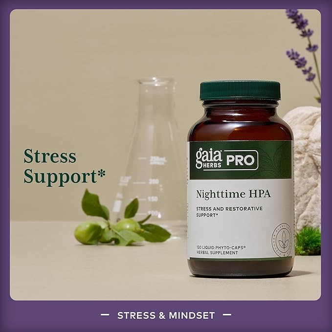 Gaia Herbs Pro Nighttime HPA - Restorative & Healthy Sleep Support Supplement* - Relaxation Support Supplement* with Ashwagandha Root Extract & Cordyceps Mushroom - 120 Liquid Phyto-Caps (60 Servings)