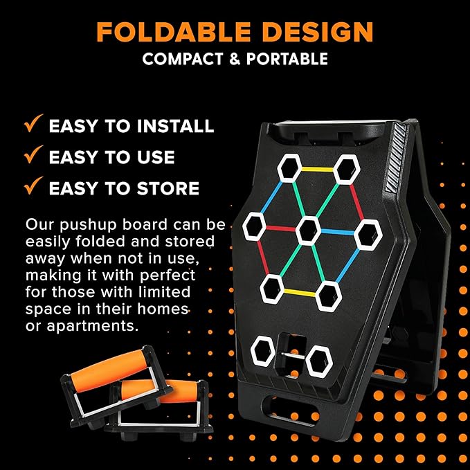 Foldable Push Up Board - Home Workout Equipment with Color-Coded System - Multi-Functional Push-Up Stands for Strength Training, Chest, Arms & Core - Portable Gym for Men & Women