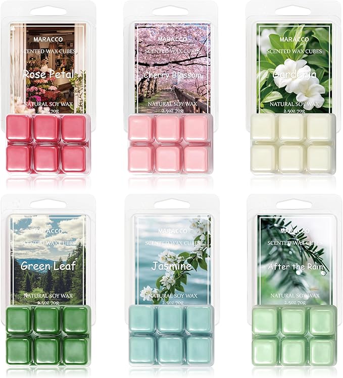 Spring & Summer Scented Wax Melts, Soy Wax Cubes for Wax Warmer, Flower and Leaf Scented Wax Melts, 6 x2.5oz