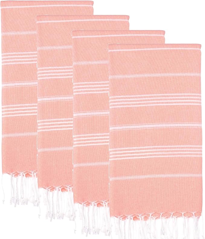 Turkish Beach Towels, Pack of 4 | Oversized, Quick Dry, Sand Free | 100% Cotton, Large 38x71 Towels for Beach, Pool, Travel | Ultra-Soft, Compact, and Absorbent | Salmon
