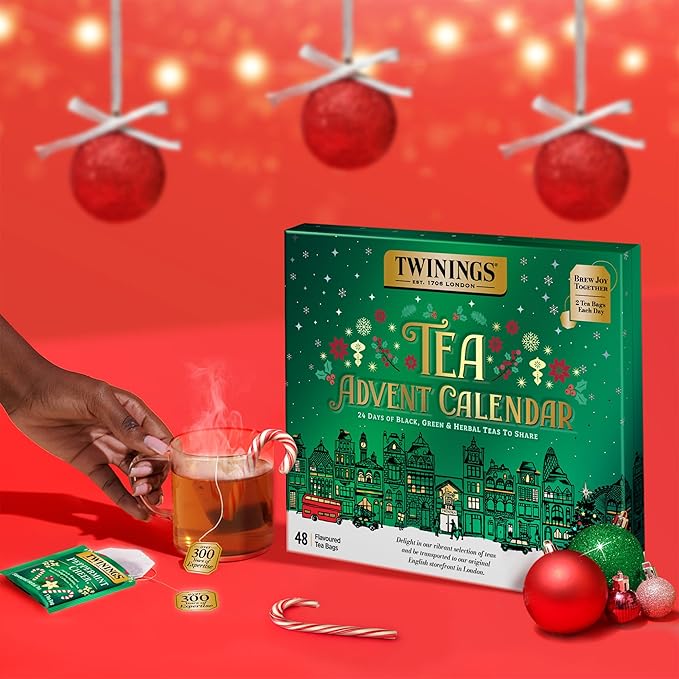 NEW Twinings Tea Advent Calendar Gift Set, 24-Day Holiday Sampler with Black, Green & Herbal Teas, Christmas Countdown Box for Tea Lovers, Brew Joy Together, 48 Count (Pack of 1), 48 Tea Bags