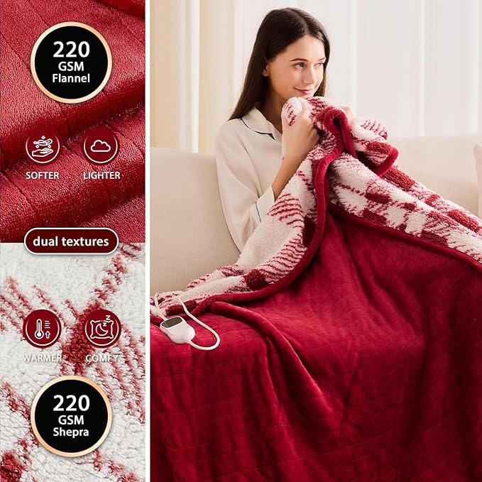 Heated Electric Blanket Full Size - 72"x84" Flannel Heating Blanket with 10 Heating Levels & 5 Time Settings Over-Heat Protection, Winter Warmer for Adults with ETL Certification(Red)