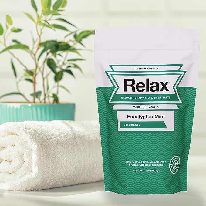 Relax Spa & Bath, Epsom & Dead Sea Salts, Aromatherapy Bath Salts for Hot Tub, Bath, or Spa, Infused with Magnesium, Eucalyptus Mint Scent