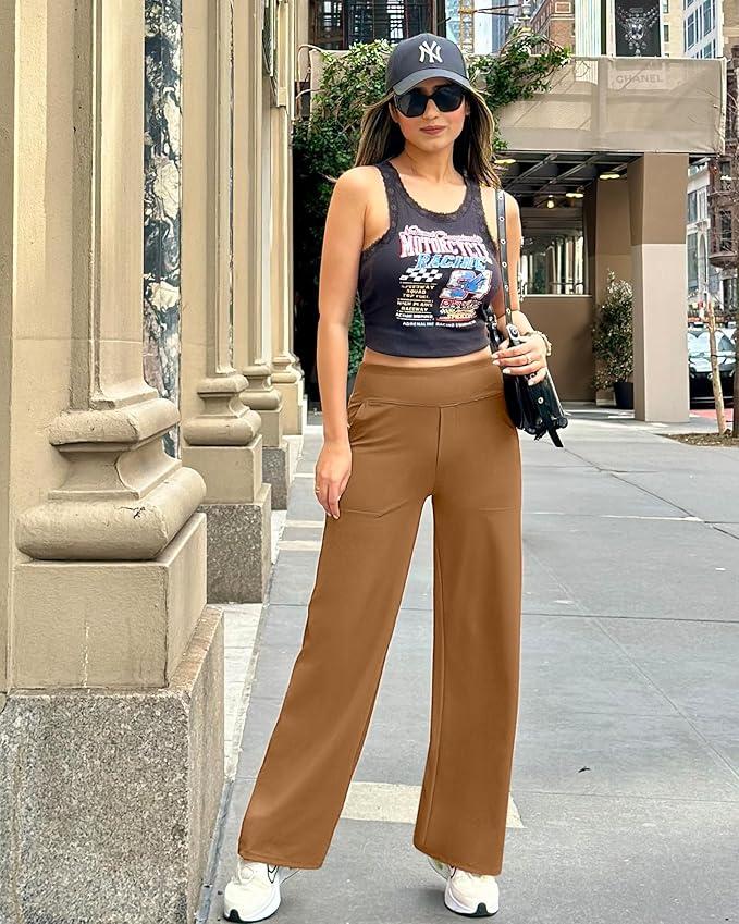 G4Free Yoga Pants Women Wide Leg Pants with Pockets High Waist Stretch Dress Casual Sweatpants Petite/Regular/Tall