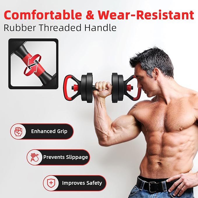 Multi-Functional Portable Changeable Dumbbell and Barbell Kettlebell Set with Adjustable Weights, 40LBS or 60LBS Sets, 2-in-1 or 4-in1, Multiple Styles