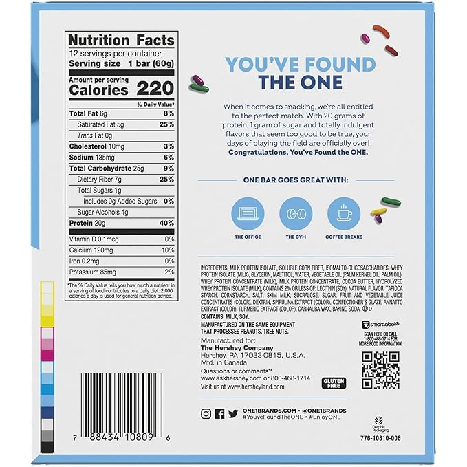 ONE Protein Bars, Birthday Cake, Gluten Free with 20g Protein and 1g Sugar, Pantry Staples, 2.12 oz (12 Count)