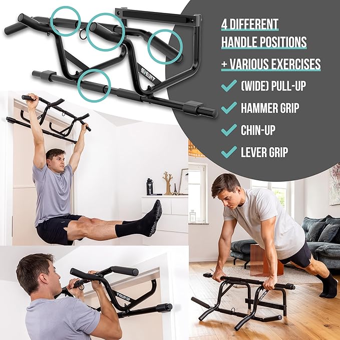PULLUP & DIP Pull-up bar for door frames for hanging without screws and no slipping, professional door bar, pull-up bar with padded handles
