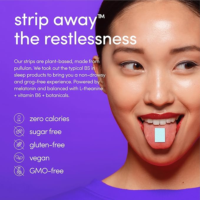 ZENERGY Sleep Oral Strips - Chamomile Lavender Flavor | 5mg Melatonin + 20mg L-Theanine + 100% Vitamin B6 + Botanicals | 0 Sugar, 0 Calories, 0 Gluten, Vegan, Instant Action | 1 Tin = 30 Strips