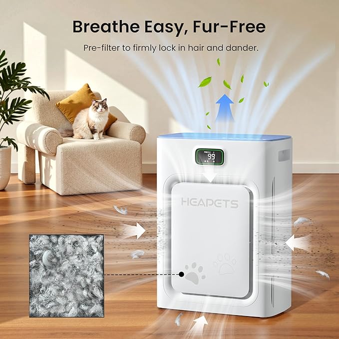 Pet Air Purifier for Home Large Room 2500 sq ft, H13 HEPA Washable Double-Sided Filter, Air Cleaner for Pet Hair Dander Odor Allergies Pollutant Smoke Dust, PM2.5 Air Quality Monitor, Auto Mode, Blue