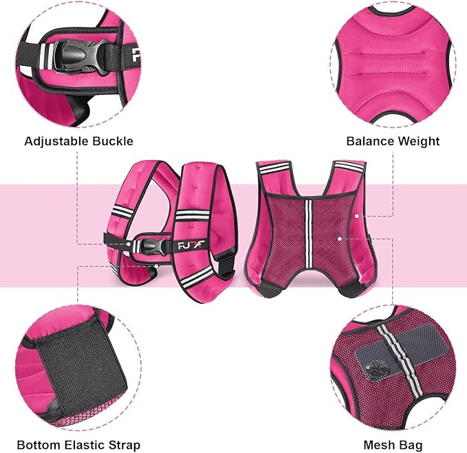 FUFF Weighted Vest Woman, 5/10/12/15/20/25/30 LB Womens Weight Vest for Walking, Strength Training Weight Vests for Female Men, Reflective Stripe Fitness Body Vest for Workout Running Jogging