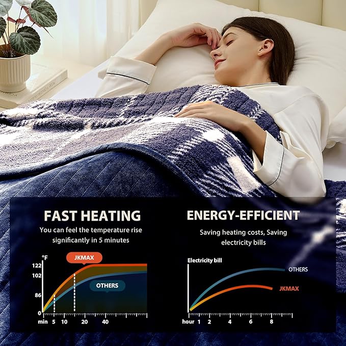 Heated Electric Blanket Full Size - 72"x84" Flannel Heating Blanket with 10 Heating Levels & 5 Time Settings Over-Heat Protection, Winter Warmer for Adults with ETL Certification(Navy Blue)