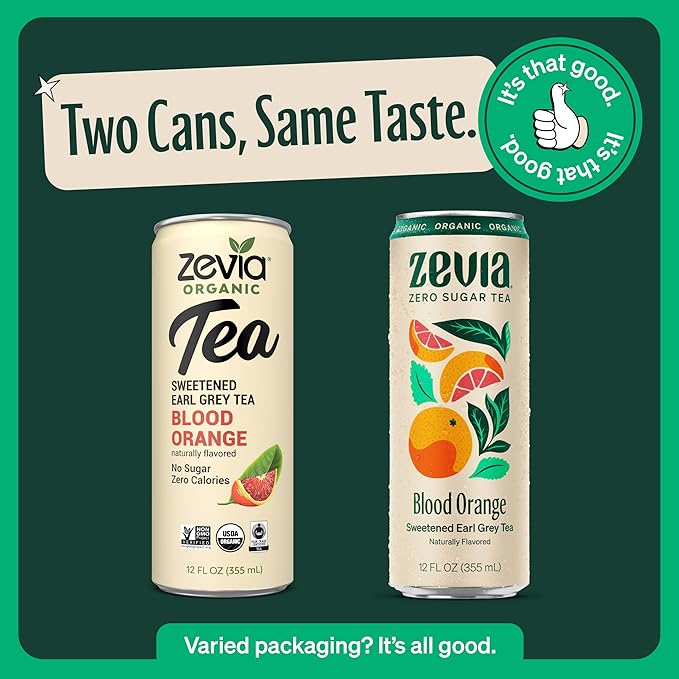 Zevia Zero Sugar Tea, Earl Grey Tea Blood Orange, 12 oz Cans (12-Pack) – Naturally Sweetened, Zero Calorie Sugar Free - Non-GMO Project Verified, Gluten-Free, Vegan