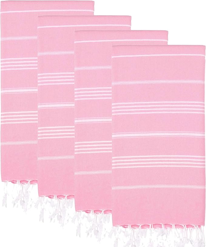 Turkish Beach Towels, Pack of 4 | Oversized, Quick Dry, Sand Free | 100% Cotton, Large 38x71 Towels for Beach, Pool, Travel | Ultra-Soft, Compact, and Absorbent | Pink