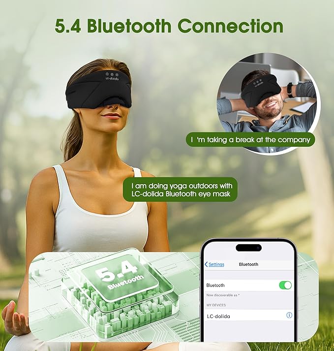 Sleep Mask with Headphones Bluetooth 5.4, LC-dolida Wireless Music Eye Mask for Sleeping Headphones with Soft Bamboo Cotton Cooling Breathable,Ultra-Thin Stereo Speaker for Side Sleepers