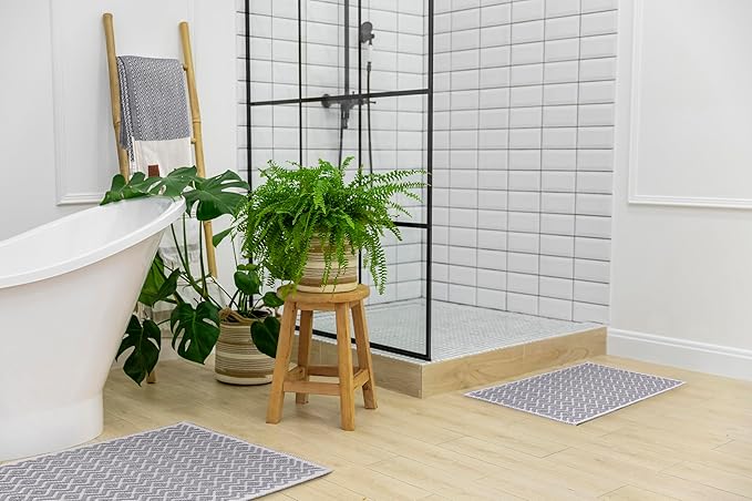 Bathroom Rugs 100% Cotton (Set of 2) – Absorbent Turkish Bath Mat Sets – Washable Rug for Floor & Tub – Non–Slip Bath Mats for Bathroom – Quick Dry Mat – 16x24 and 20x32 – Grey
