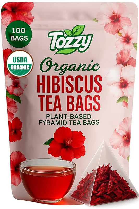 Tozzy Organic Hibiscus Tea – 100 Count, Plant-Based Pyramid Tea Bags