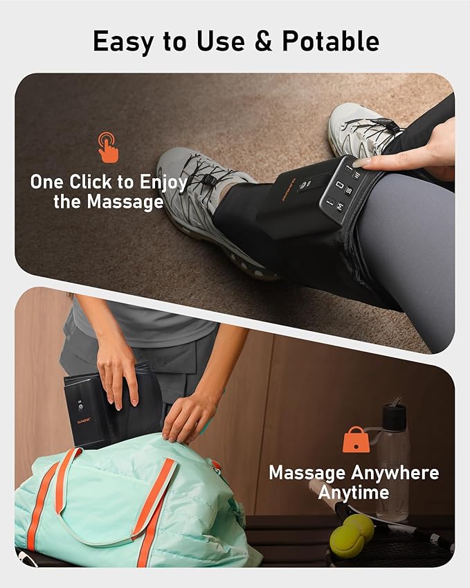 QUINEAR Cordless Calf Massager with Heat and Compression, Leg Massager for Circulation and Pain Relief, Portable Leg Massager with 3 Intensities & 3 Modes, Fast Recovery for Swelling, RLS