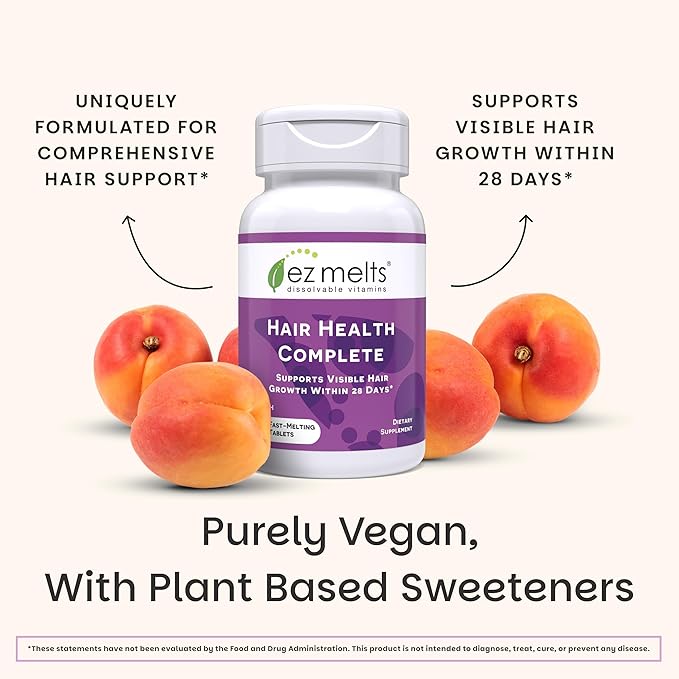 EZ Melts Hair Health Complete - Hair Supplement to Support Strength & Growth - Includes AnaGain Nu, Biotin, Apigenin, Bambo Silica & More - 2 Pack