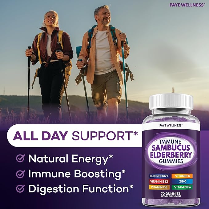 Elderberry Gummies Immune Support, Daily Support for Kids and Adults*, with Sambucus Elderberry, Zinc, Vitamin C, D3, B6, B12, Plus - Dietary Supplement - 140 Count