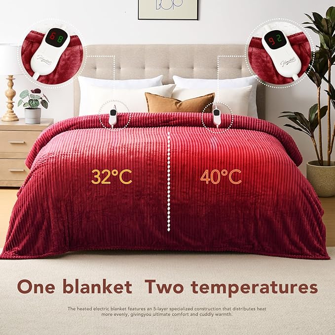 Homemate Electric Blanket King Size- 100"x90" Heated Blanket King Size 1/2/4/6/8 Hours Auto-Off 10 Heat Levels Over-Heat Protection Soft Flannel Sherpa ETL Certification