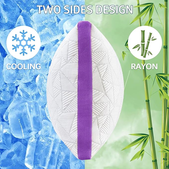 BETU Cooling Pillows Standard Size Set of 2, Shredded Memory Foam Cool Pillows for Hot Sleepers, Adjustable Firm Soft Support Bed Pillow Perfect for Back Neck Pain and Side Sleeping, Purple