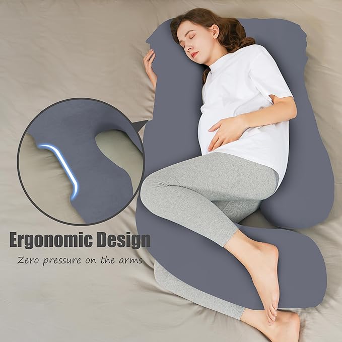HIPHOP PANDA U-Shaped Pregnancy Pillow for Sleeping - Full Body Maternity Support Pillow with Removable Cover - Comfort for Back, HIPS, Legs, Belly - 57 Inch for Pregnant Women, Dark Grey