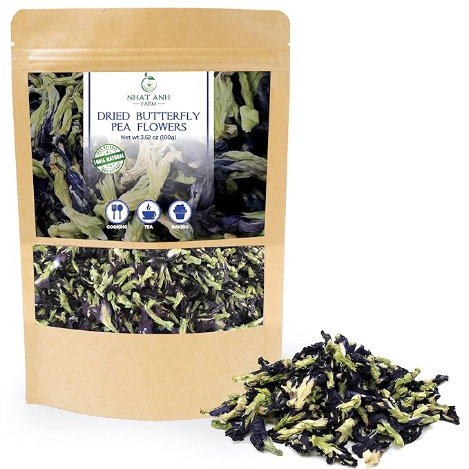 Nhat Anh Farm - Premium Dried Butterfly Pea Flower - 3,5oz(100g) Blue Butterfly Pea Flower - 100% Natural & Pure, Sugar/Caffeine/Gluten Free - For Making Tea