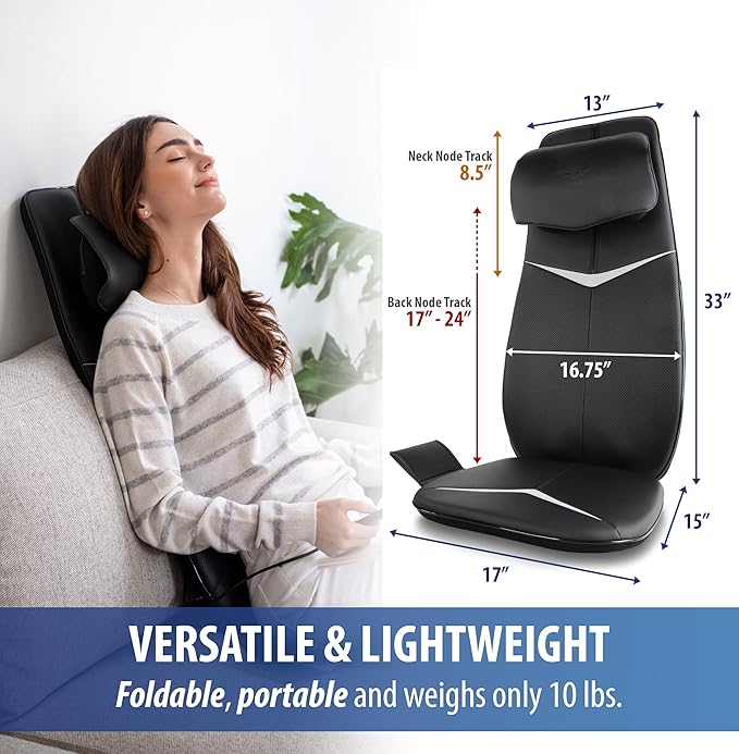 Zyllion Shiatsu Neck and Back Massager with Heat for Chair - 3D Electric Full Body Kneading Deep Tissue Massage Pad with Seat Cushion Vibration for Muscle Pain Relief, Black, ZMA-33