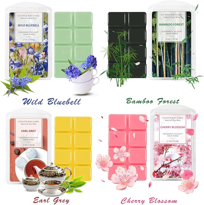 SCENTORINI Wax Melts Wax Cubes, Wax Melts for Wax Warmer, Grapefruit, Cherry Blossoms, Wild Bluebell, Plumeria, Earl Grey, Bamboo Forest, Nectarine Blossom & Honey, 8x2.5 oz