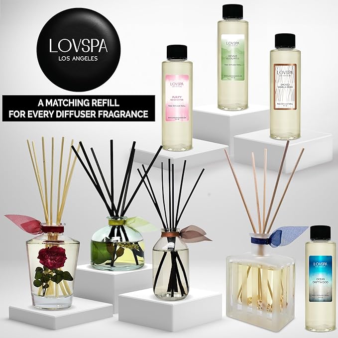 LOVSPA Reed Diffuser Set, Winter Forest Pine Scented Oil Diffuser with Sticks and Wooden Coaster, Bathroom Shelf Decor Made with Real Botanicals, USA Made