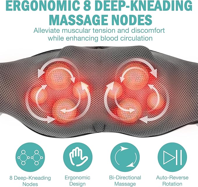 DAILYLIFE Shiatsu Neck and Back Massager with Heat, Electric Deep Kneading Massager for Neck Pain, Shoulder, Waist, Leg and Foot, Stress Relief for Men, Women, Mom, Dad