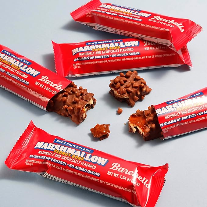 Barebells Soft Protein Bars Marshmallow Peanut Road - 12 Count, 1.9oz Bars - Nutritional Snacks with 16g of High Protein - Fluffy Chocolate Treat with 2g of Total Sugars - Breakfast Bars