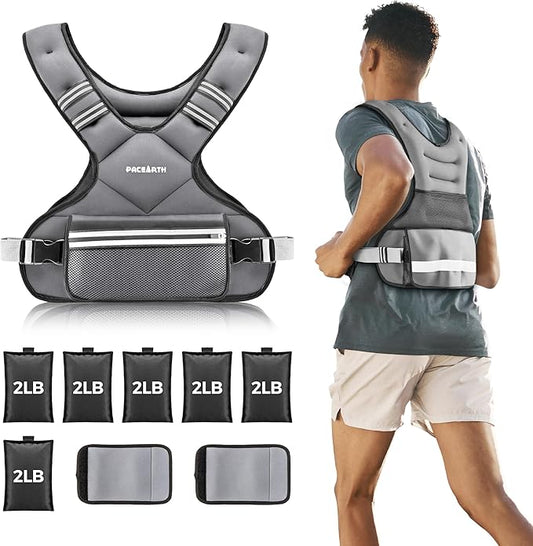 PACEARTH Adjustable Weight Vest 4-10lbs / 11-20lbs / 20-32lbs X-Shape Weighted Vest for Women and Men, Home Workout Ironsand Vest with Zipper Pouch and 6 Weight Packs, Available in Pink, Gray, Black