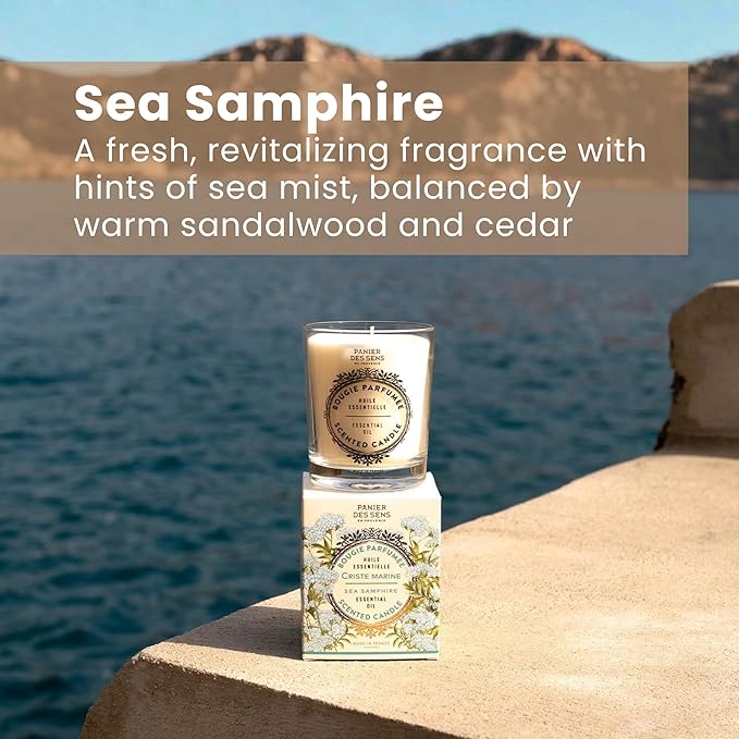 Panier des Sens – Sea Samphire Candle - Scented Candles for Home - Essential Oil Candle - Aromatherapy Candles for Relaxation Made in France - Long Lasting & 100% Natural Cotton Wick - Vegan – 6.3 oz
