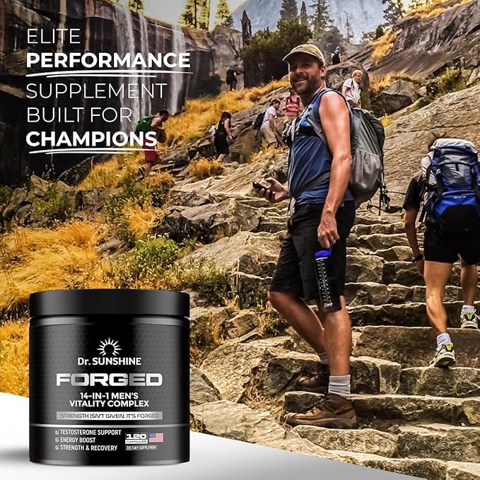 DR. SUNSHINE Forged 14 in 1 Men's Vitality Complex | Shilajit for Men, Energy & Focus Support, Strength, Mood & Recovery with Ashwagandha, Tongkat Ali, Fenugreek Capsules & More | 120 Capsules