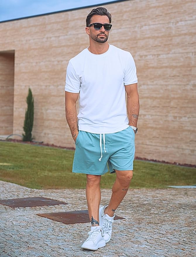 Deyeek 5.5 Inch Mens Pajama Shorts Sleep Cotton Lounge PJ Lightweight Elastic Waist Drawstring Nightwear Bottom with Pockets