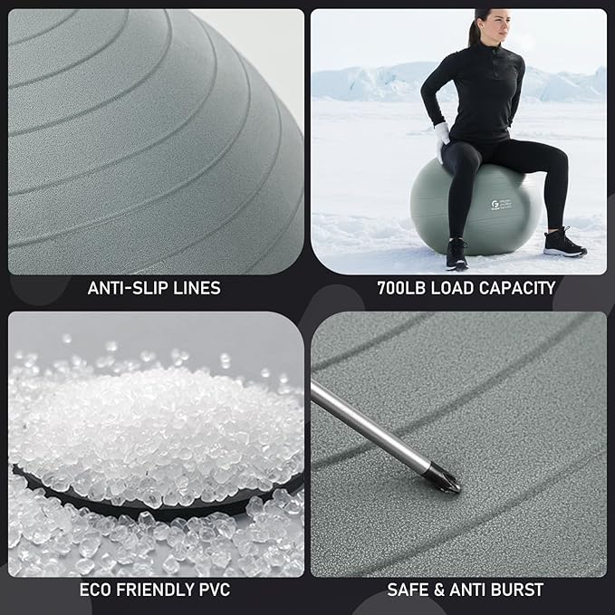 Gruper Yoga Ball and Pilates Ball,4 Sizes Exercise Ball for Fitness, Workout, Pregnancy and Physical Therapy,Quick Pump Included,Great as Yoga Ball Chair for Office or Home Gym Equipment