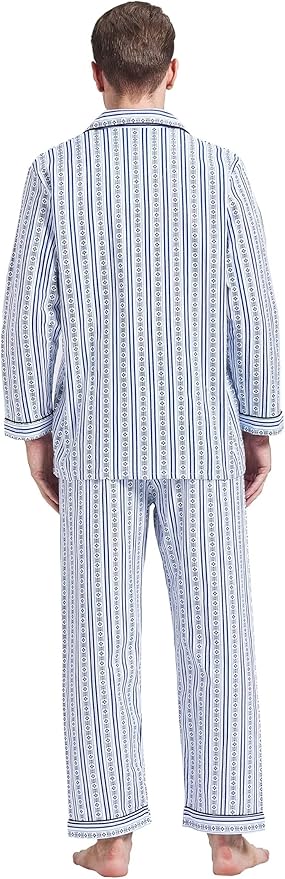 GLOBAL Men's Pajamas Sets 100% Cotton Flannel Sleepwear Long-Sleeve top & Bottom
